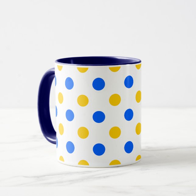 Mug Dessin à points blancs bleus jaunes  (Devant gauche)