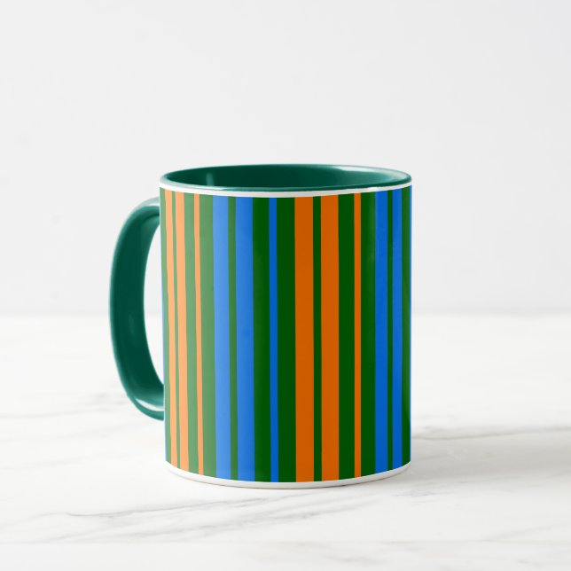 Mug Dessin à rayures verticales vert orange bleu   (Devant gauche)