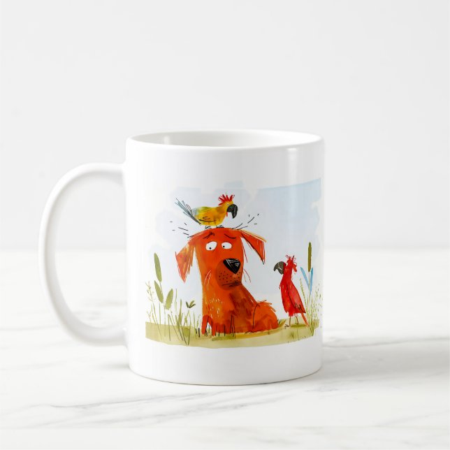 Mug Dessin animé de chien et de perroquets (Gauche)