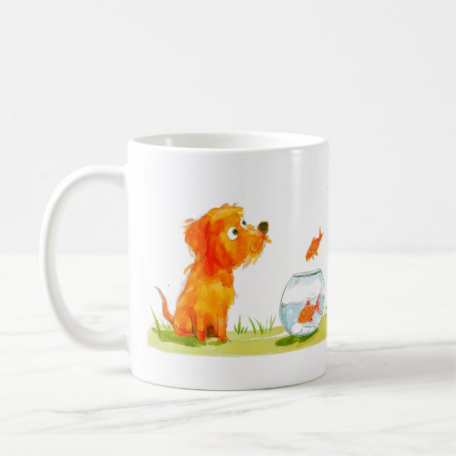 Mug Dessin animé de chien et de poisson rouge (Gauche)