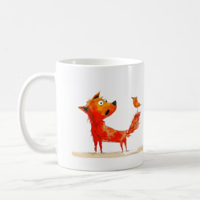 Mug Dessin animé de chien et d'oiseau (Gauche)