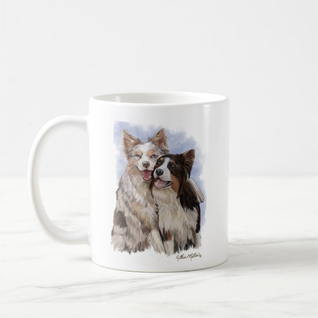 Mug Dessin animé de deux amis Border Collie (Gauche)