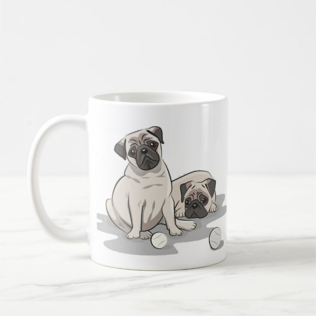 Mug Dessin animé de groupe Pug (Gauche)