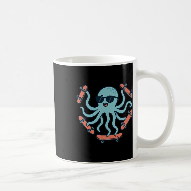 Mug Dessin animé de skateboard de pieuvre cool  (Droite)