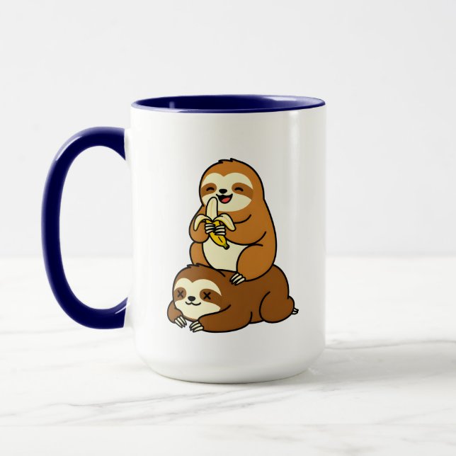Mug Dessin animé drôle de paresseux mignon mangeant un (Gauche)