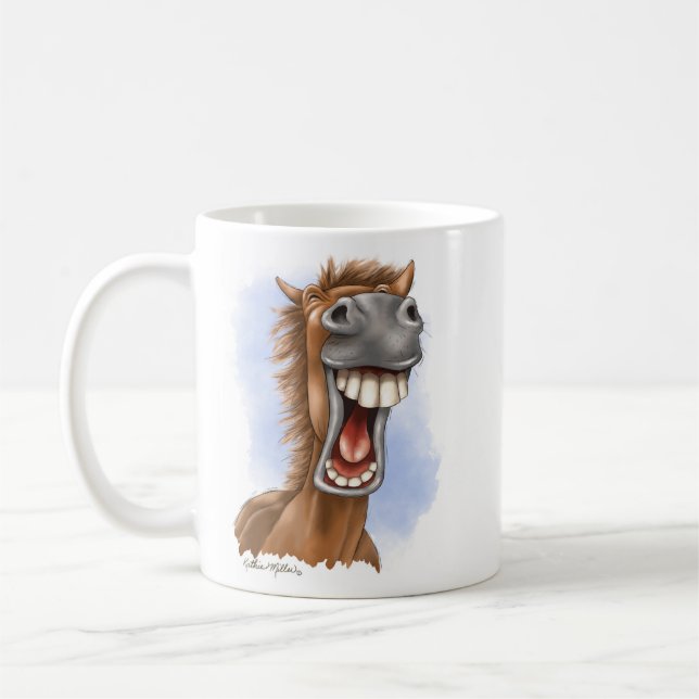 Mug Dessin animé hilarant d'un cheval riant (Gauche)
