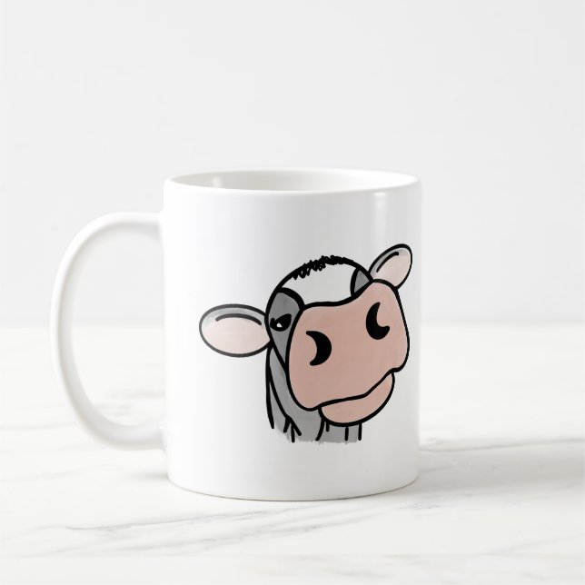 Mug dessin animé vache noir blanc rose baiser gris ani (Gauche)