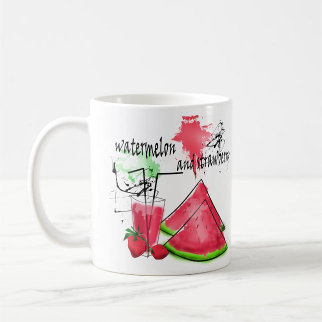 Mug Dessin aquarelle de pastèque et fraises  (Gauche)