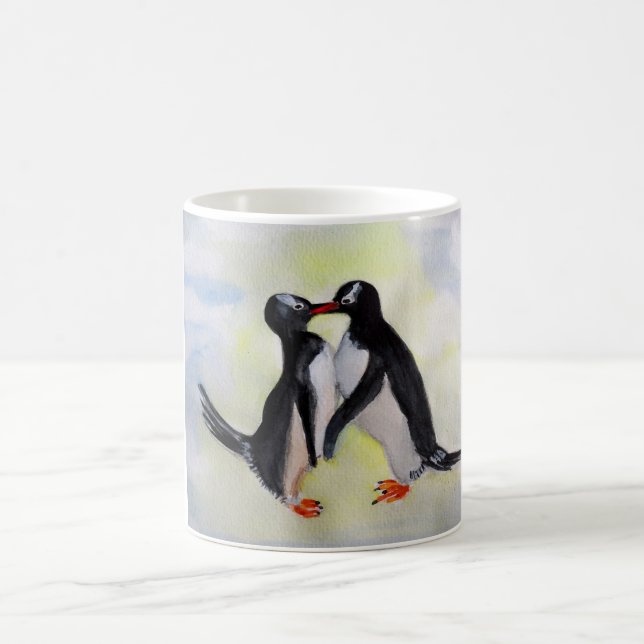 Mug Dessin Aquarelle Manchots S'embrassant (Centre)