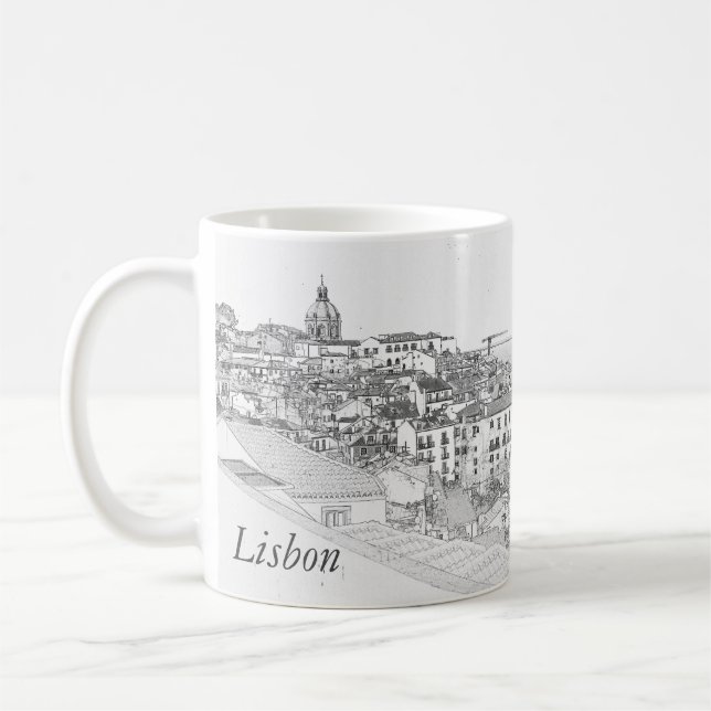 Mug Dessin au crayon du district d'Alfama à Lisbonne (Gauche)