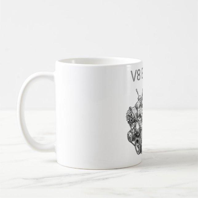 Mug dessin au crayon d'un moteur V8 (Gauche)