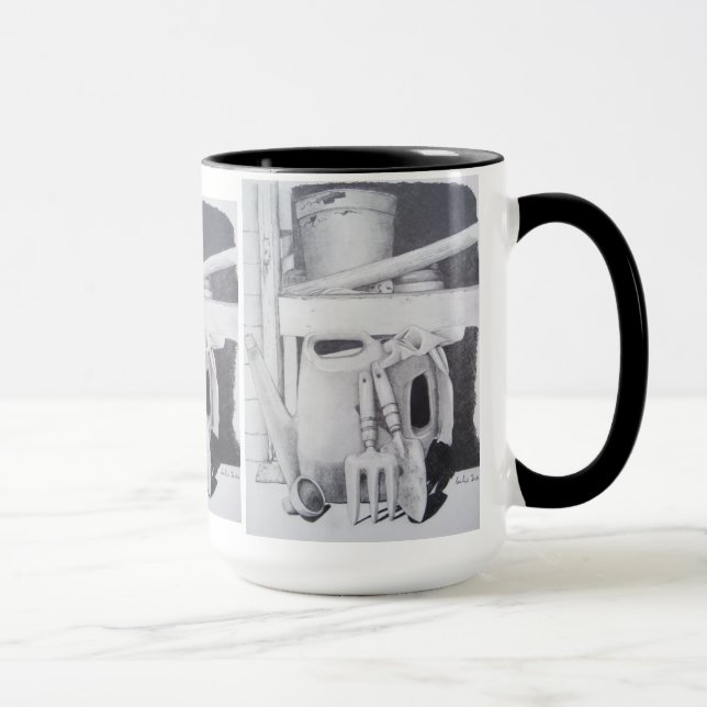 Mug dessin au crayon photo d'outils de jardin encore v (Droite)