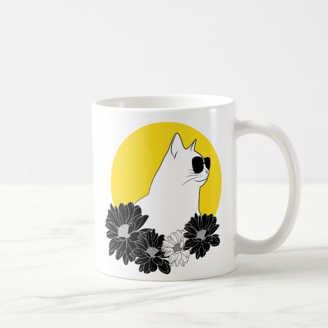 Mug Dessin au trait chat avec les sunglass, le soleil (Droite)