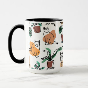 Mug Dessin au trait chats et fleurs