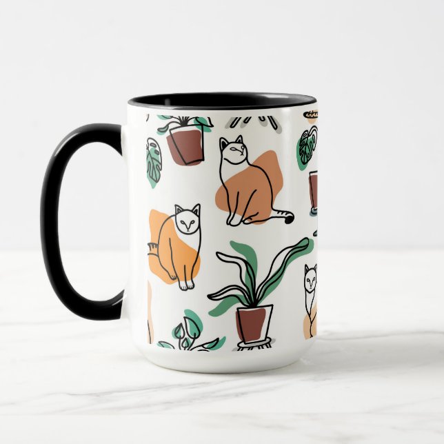 Mug Dessin au trait chats et fleurs (Gauche)