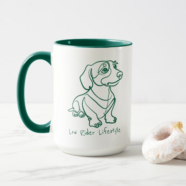 Mug Dessin au trait de teckel - Style de vie Low Rider (Avec donut)