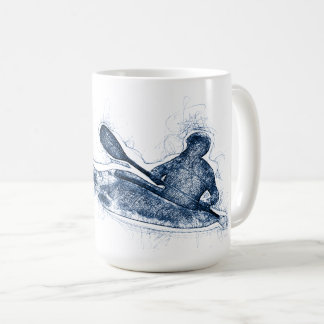 Mug Dessin au trait dynamique de kayakiste en eaux viv