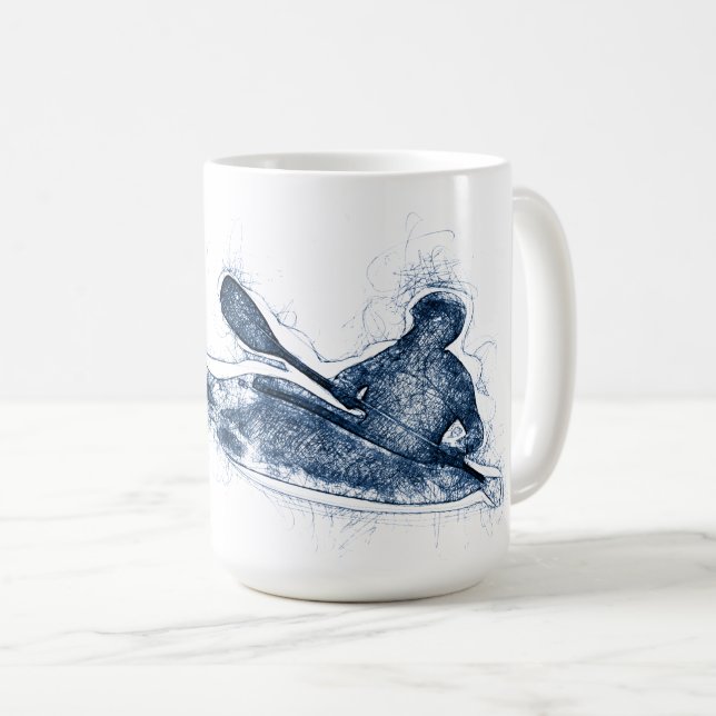 Mug Dessin au trait dynamique de kayakiste en eaux viv (Devant droit)