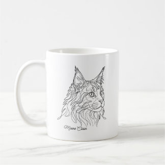 Mug Dessin au trait minimaliste de chat Maine Coon ave