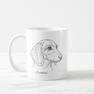 Mug Dessin au trait minimaliste de teckel avec nom de 