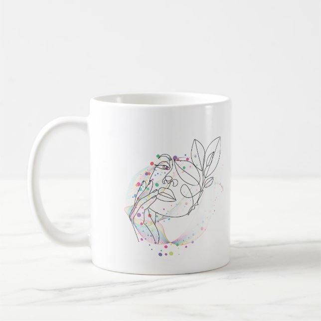 Mug Dessin au trait visage cadeau design simple et art (Gauche)