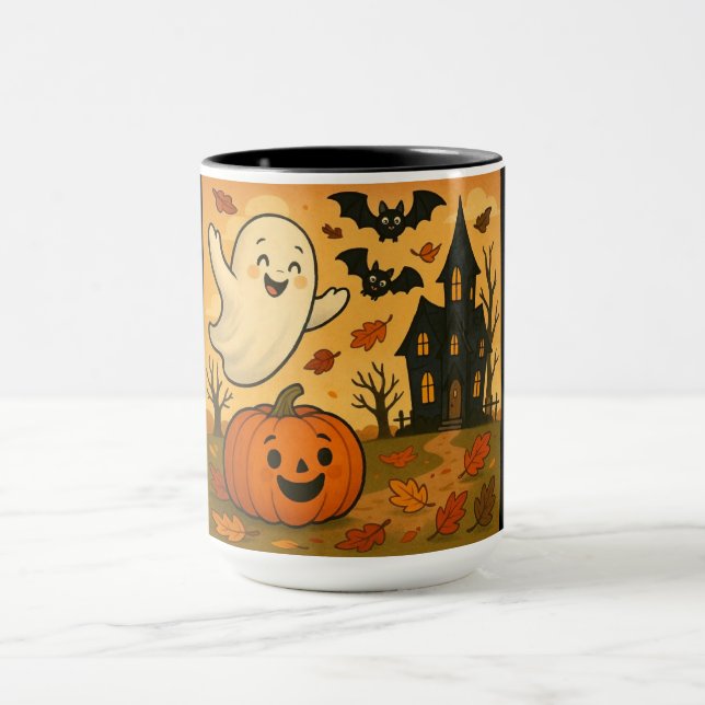 Mug Dessin citrouille du fantôme d'Halloween/automne m (Centre)