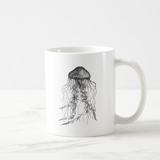 Mug Dessin crayon noir et blanc de méduse (Droite)