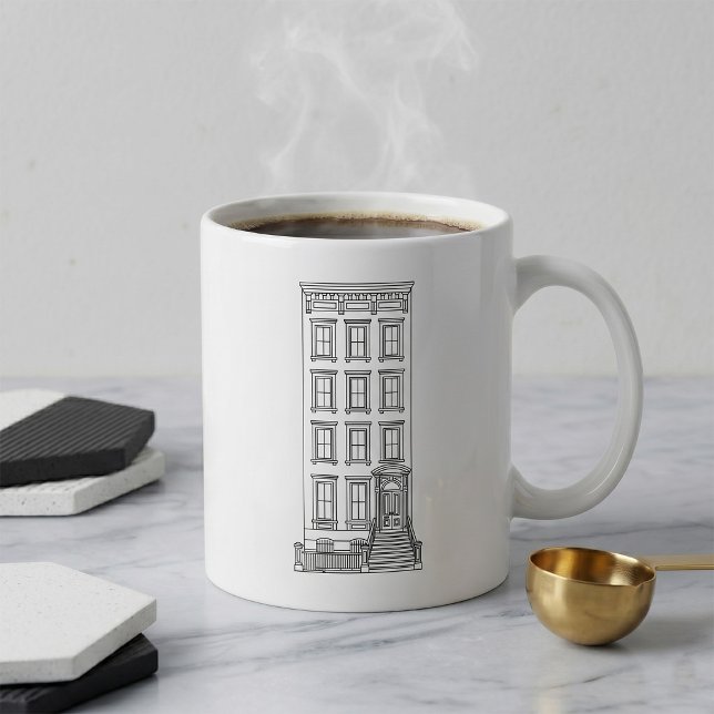 Mug Dessin d'appartement classique avec perron à New Y (Créateur téléchargé)
