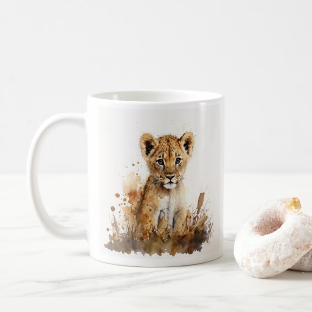 Mug dessin d'aquarelle safari - lion king (Avec donut)