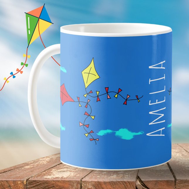 Mug Dessin De Cerf-Volant Mignon Nuage Enfants Nom (Créateur téléchargé)