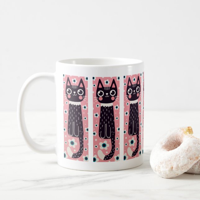Mug Dessin de chat noir fantaisiste et original  (Avec donut)