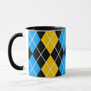 Mug Dessin de diamant Argyle bleu jaune noir
