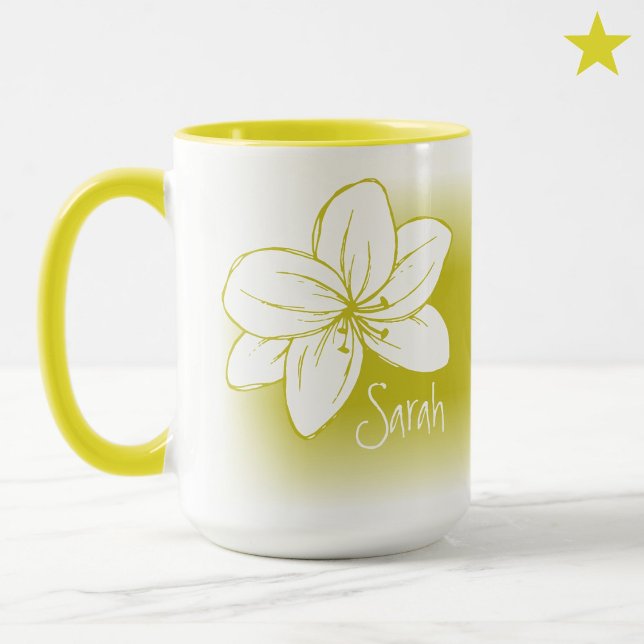 Mug Dessin de fleur blanche jaune joli avec nom person (Créateur téléchargé)