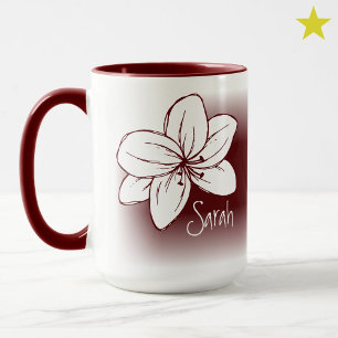 Mug Dessin de fleur blanche rouge joli avec nom person