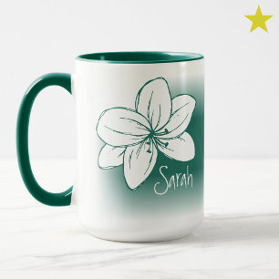 Mug Dessin de fleur blanche verte jolie avec nom perso
