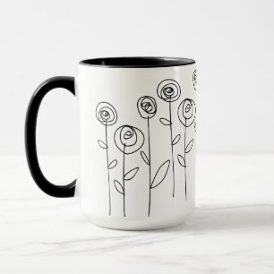 Mug Dessin de fleurs simples noir et blanc