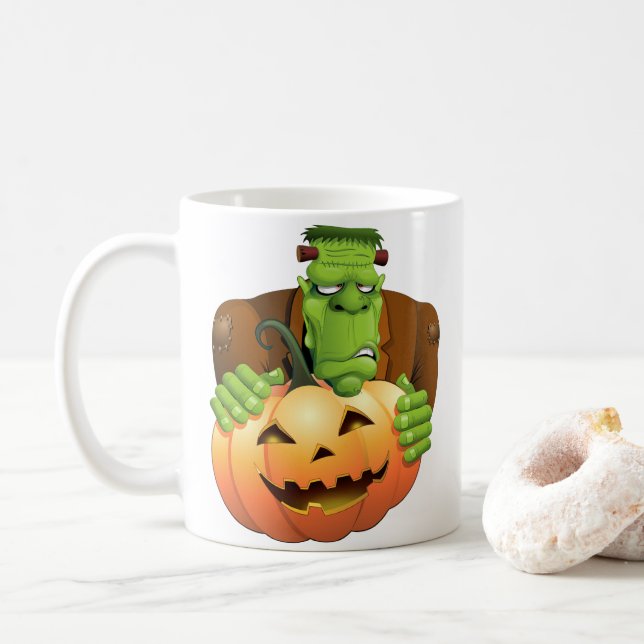 Mug Dessin de Frankenstein Monster avec Citrouille (Avec donut)
