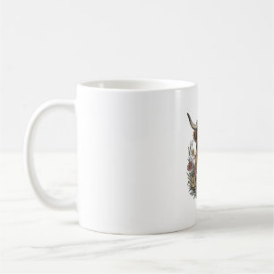 Mug Dessin de gravure vintage de vache highland floral