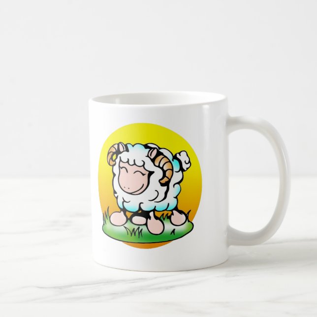 Mug Dessin de Happy Aries Ram sur l'herbe (Droite)