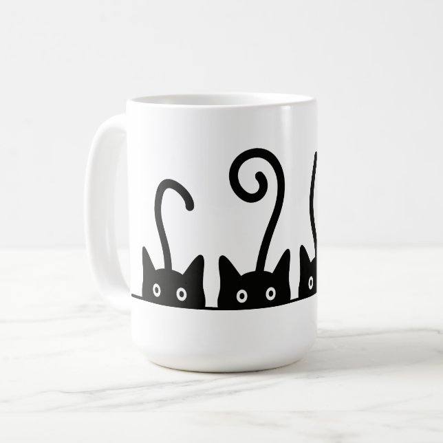 Mug Dessin de la ligne droite. Trois chatons. Journée  (Devant gauche)