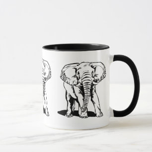 Mug Dessin de ligne Eléphant Noir mignon