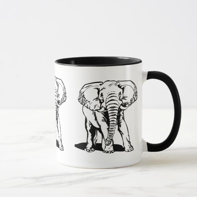 Mug Dessin de ligne Eléphant Noir mignon (Droite)