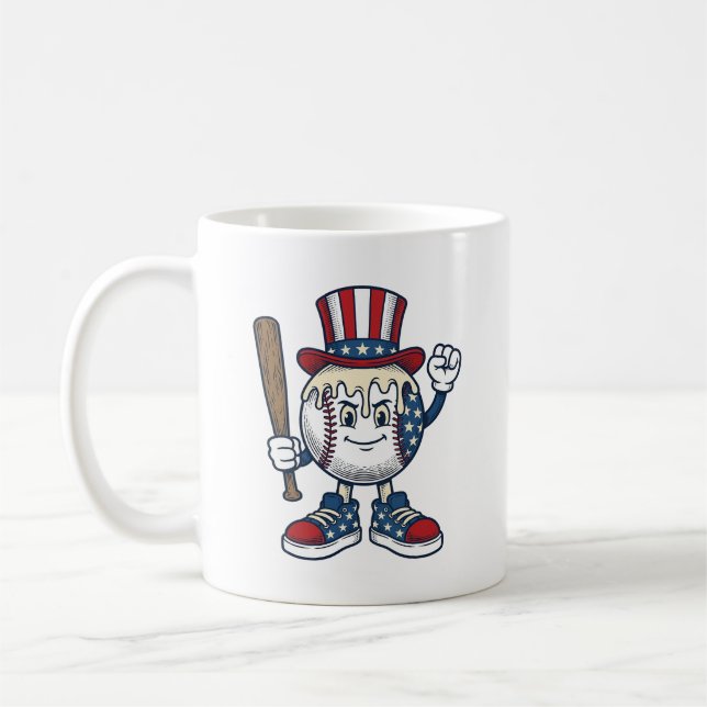 Mug Dessin de mascotte de baseball patriotique gravure (Gauche)