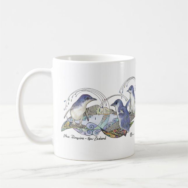 Mug Dessin de pingouin bleu Souvenir de Nouvelle-Zélan (Gauche)