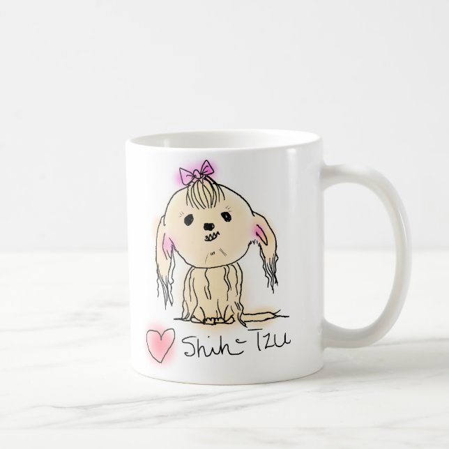 Mug Dessin de Shih Tzu Doodle Femelle Mignon (Droite)