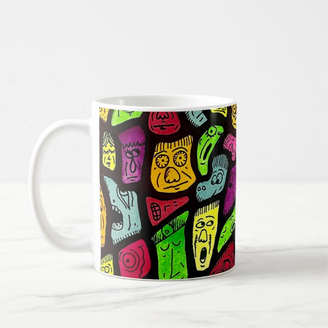 Mug Dessin de visages étranges de dessin animé fluores (Gauche)