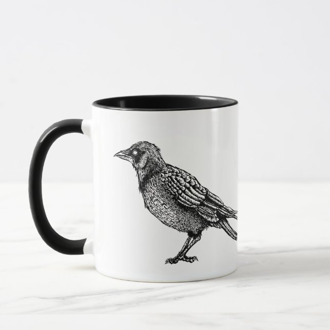 Mug Dessin d'encre gothique noir et blanc corbeau (Gauche)