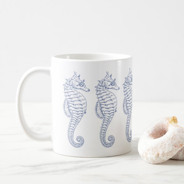 Mug Dessin des hippocampes gris bleu (Avec donut)
