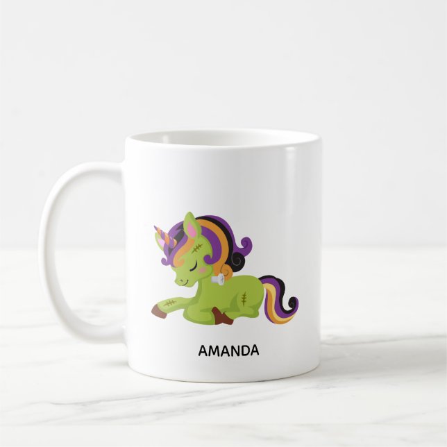 Mug Dessin d'Halloween de Cute Frankenstein Unicorn (Gauche)