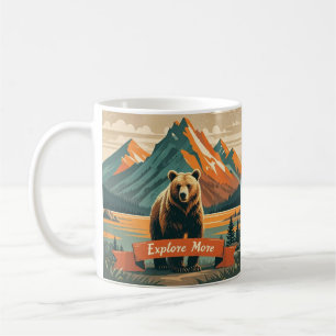 Mug Dessin d'ours de style rétro et chaîne de montagne